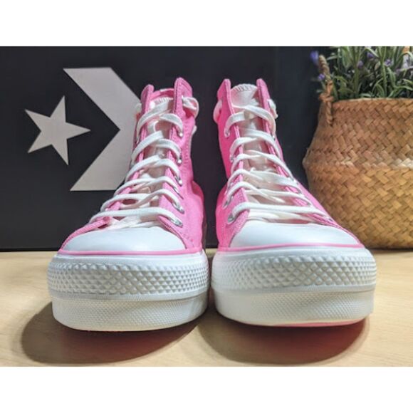 Converse Chuck Taylor All Star Lift Platform Oops Pink Retro Varsity Hi Tops W10 - Picture 6 of 13